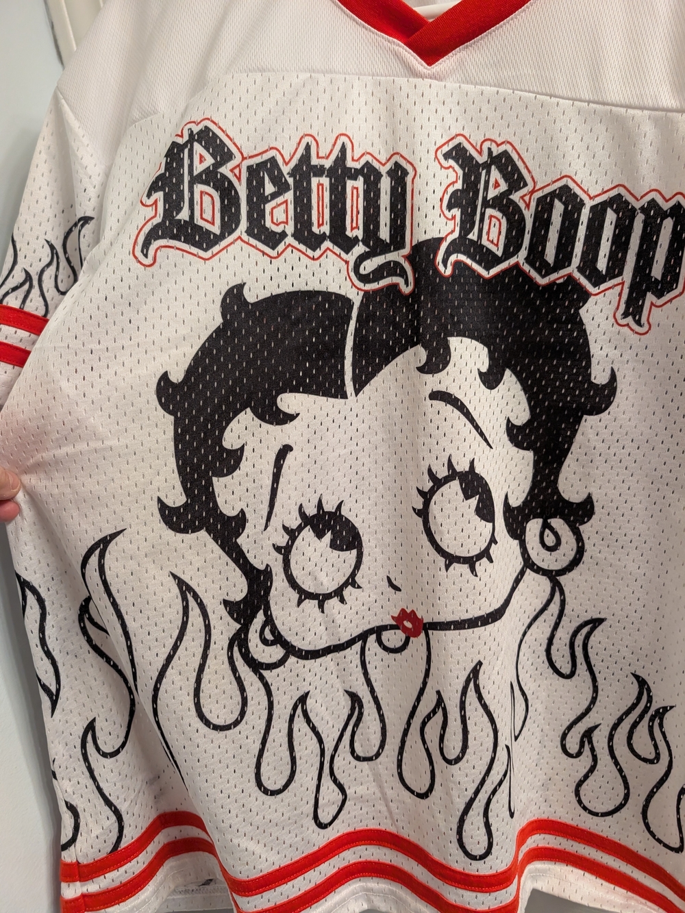 Betty Boop#30 Mesh Jersey  White, Black and Red. Fire